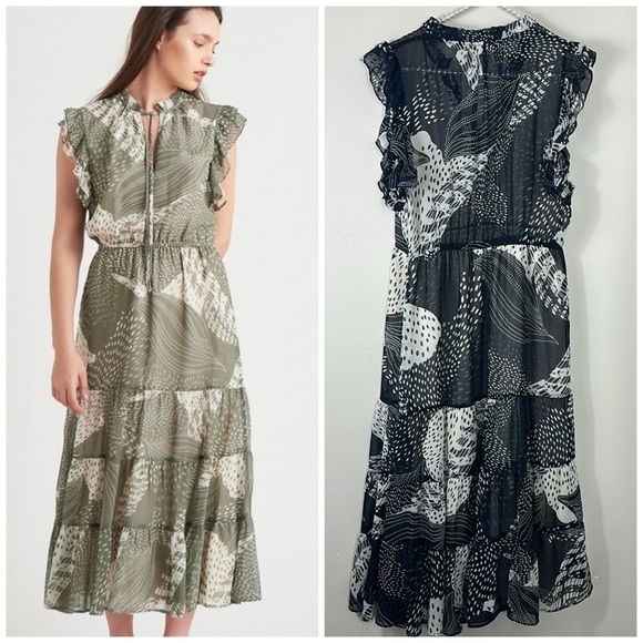 Philosophy Navy Blue & White Maxi Flowy Tiered Ruffle Dress Medium - Picture 1 of 9